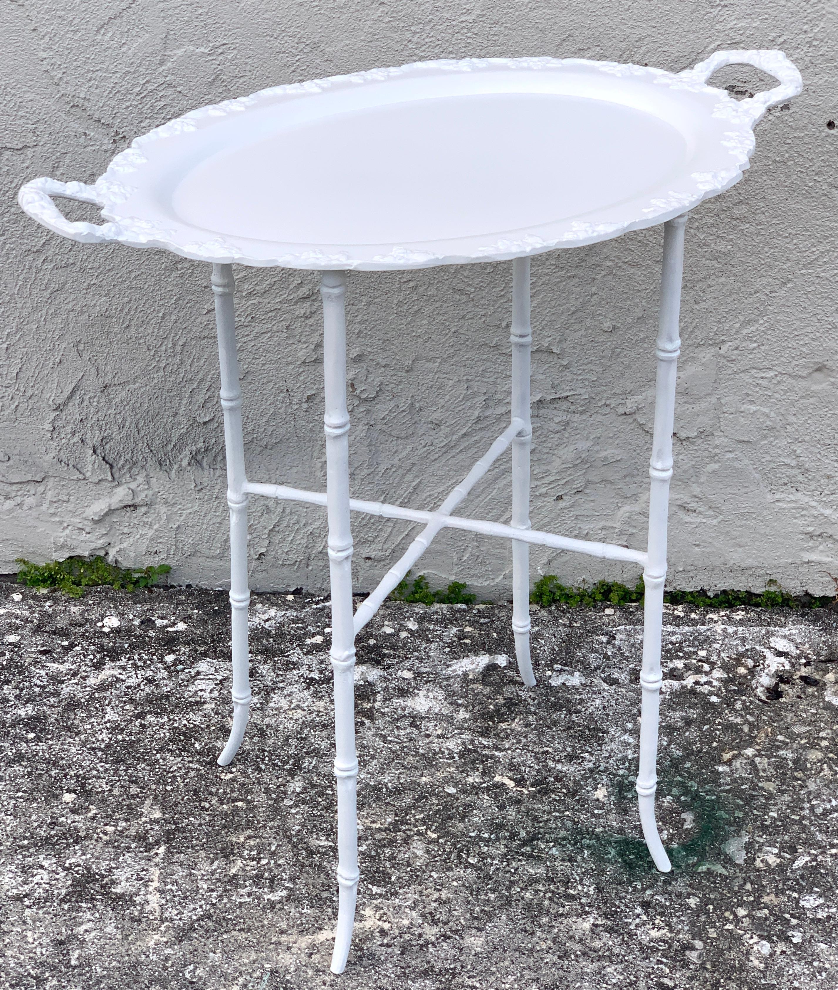 Faux Bamboo and Grape Motif White Enameled Tray Table, Provenance Celine Dion 1