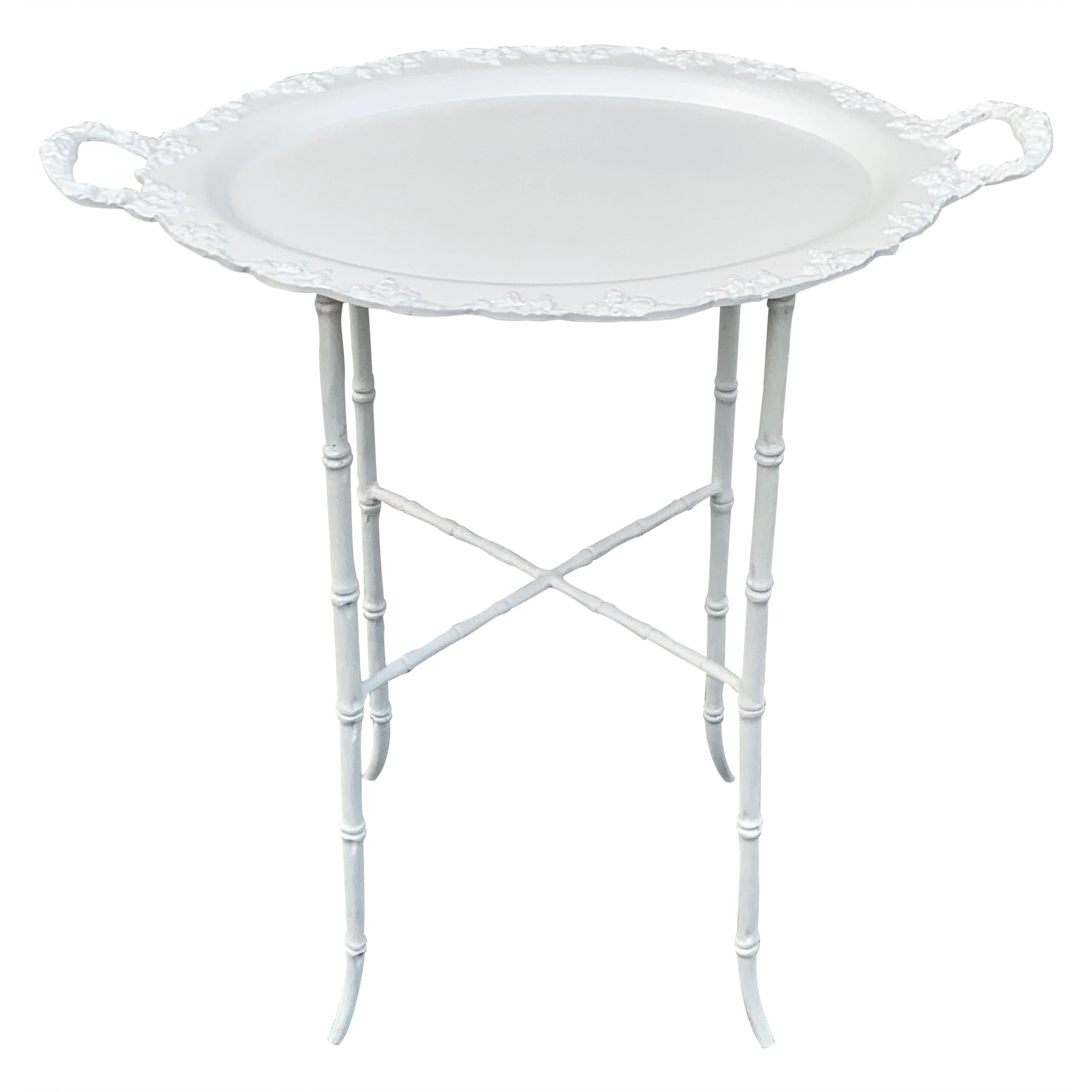 Faux Bamboo and Grape Motif White Enameled Tray Table, Provenance Celine Dion