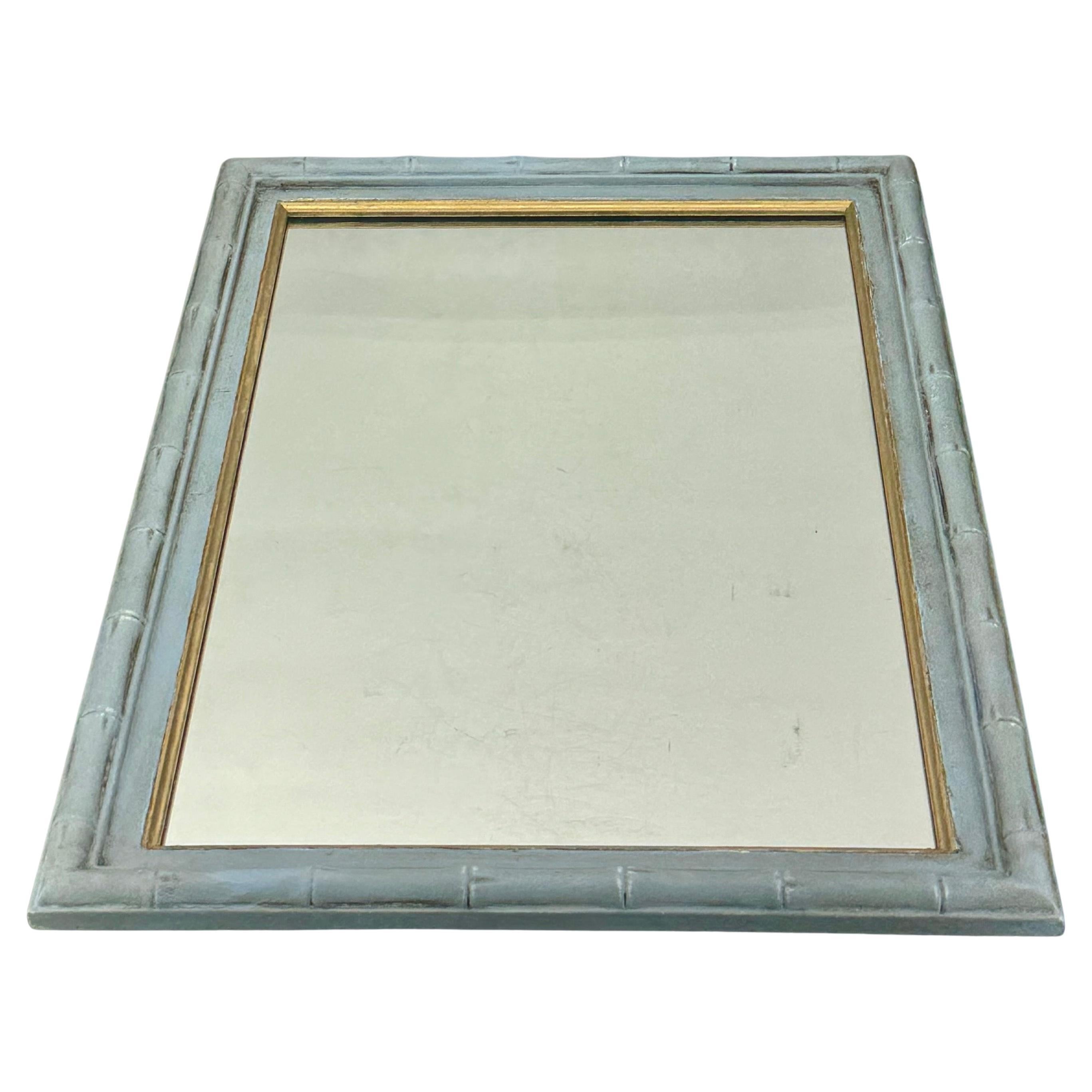 Faux Bamboo Gray Blue Painted Rectangular Wall Mirror