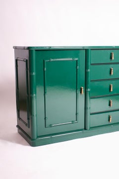 Faux bamboo green lacquered sideboard, 1970s
