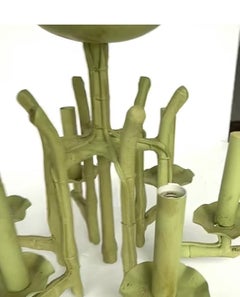 Faux Bamboo Green Painted Small Chandelier Light, circa 1950s