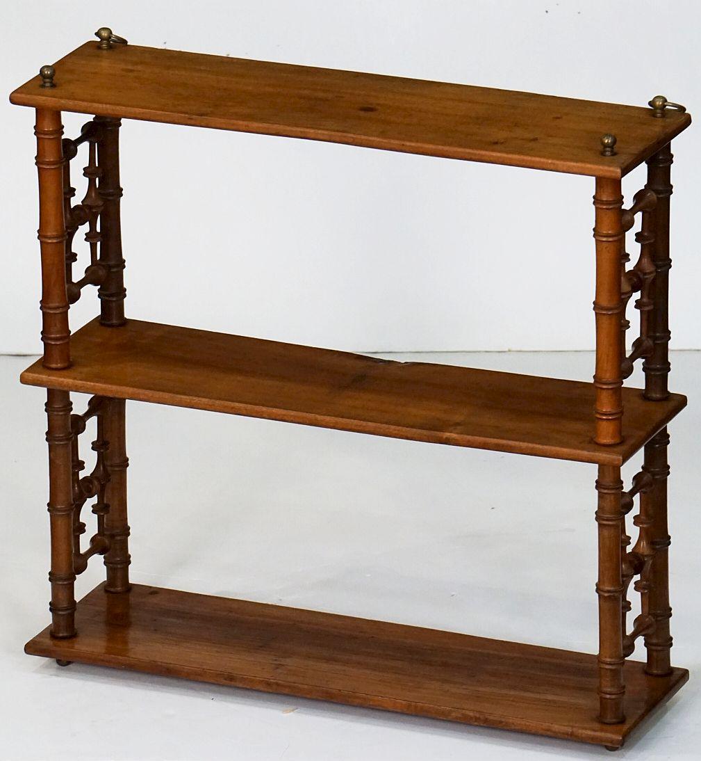 Faux Bamboo Hanging Shelf of Walnut from France 2