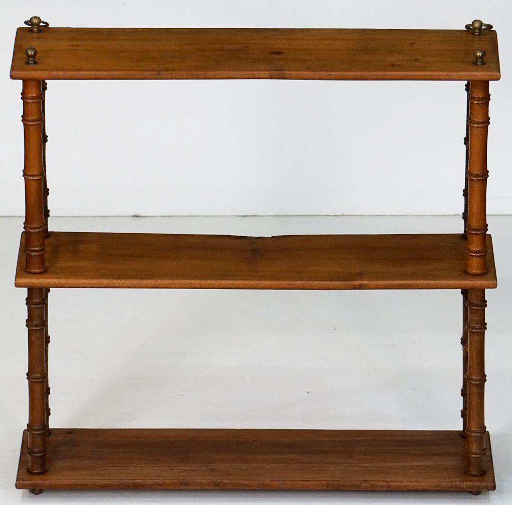 Faux Bamboo Hanging Shelf of Walnut from France In Good Condition In Austin, TX