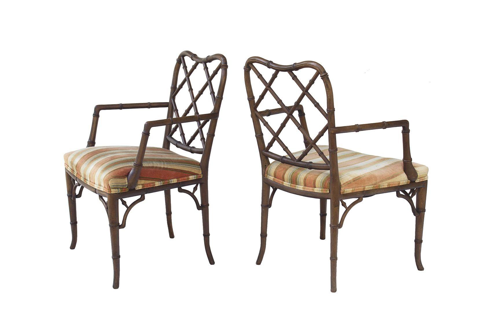 Velvet Faux Bamboo Hollywood Regency Armchairs, Pair For Sale