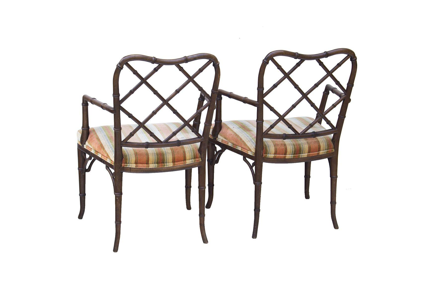 Faux Bamboo Hollywood Regency Armchairs, Pair For Sale 1