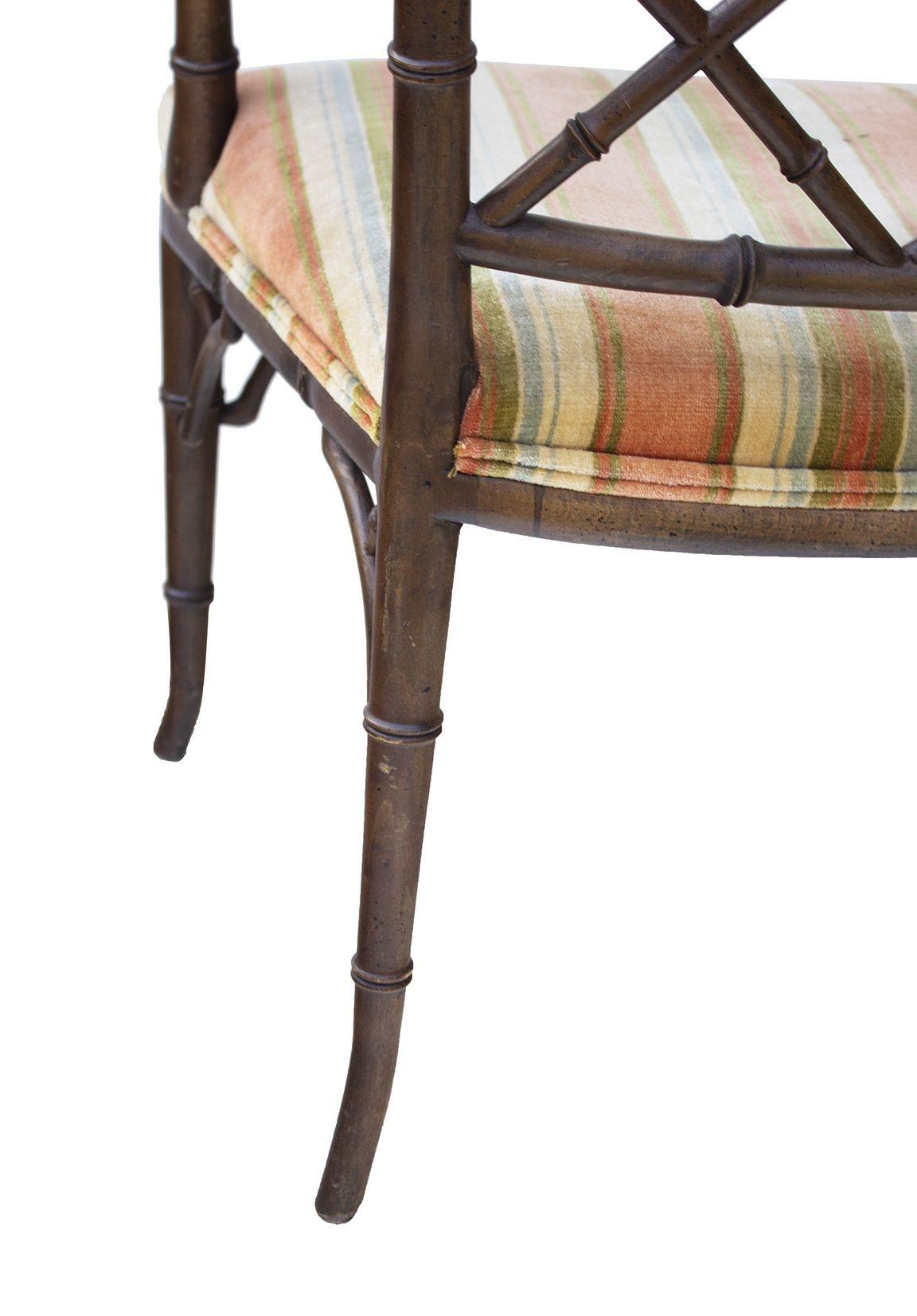 Faux Bamboo Hollywood Regency Armchairs, Pair For Sale 2