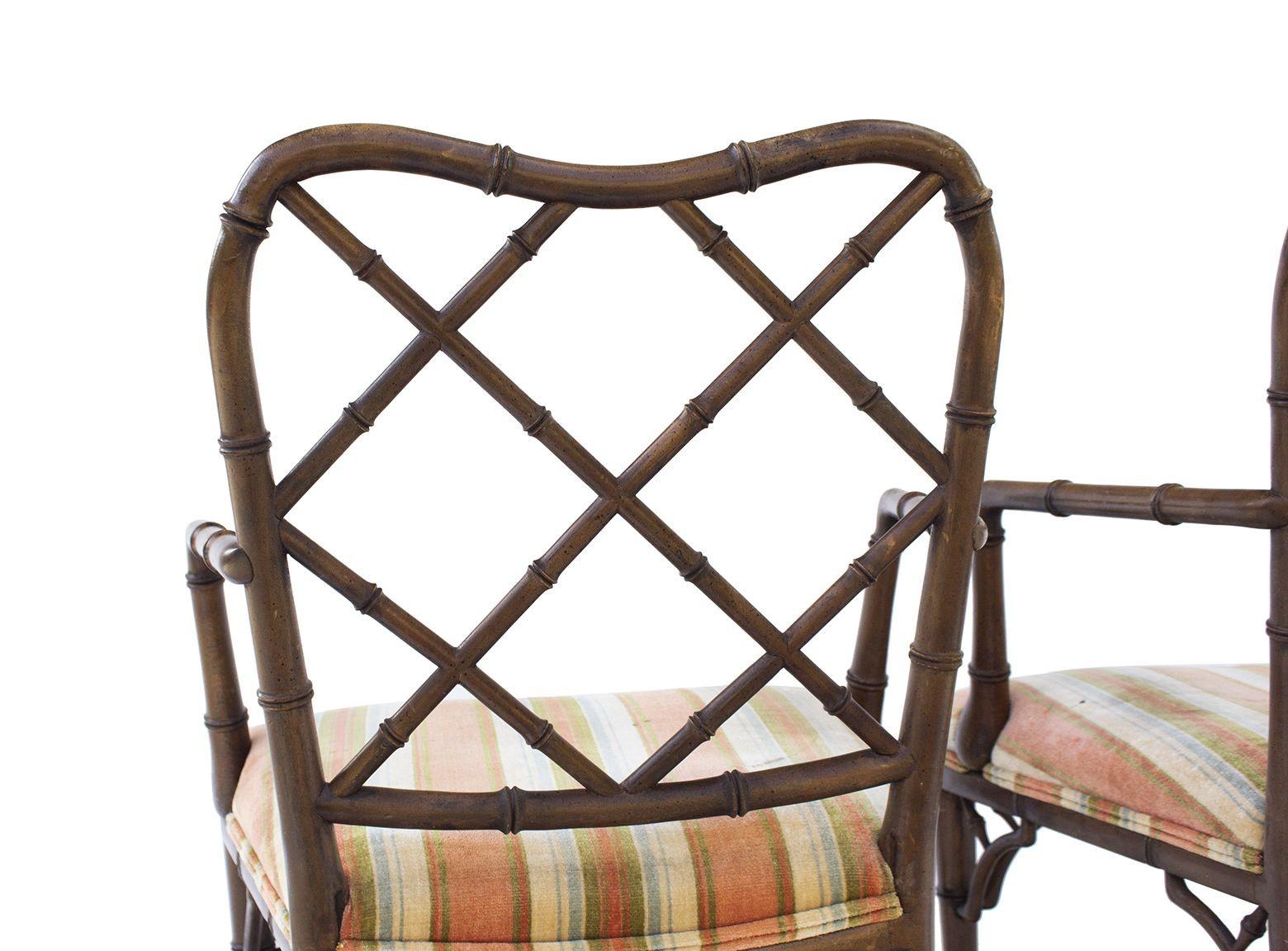 Faux Bamboo Hollywood Regency Armchairs, Pair For Sale 3