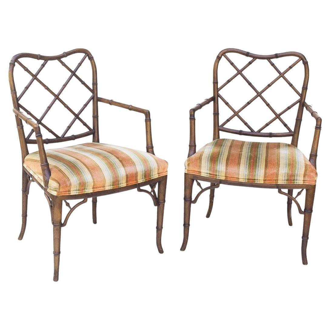 Faux Bamboo Hollywood Regency Armchairs, Pair For Sale