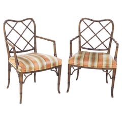 Vintage Faux Bamboo Hollywood Regency Armchairs, Pair