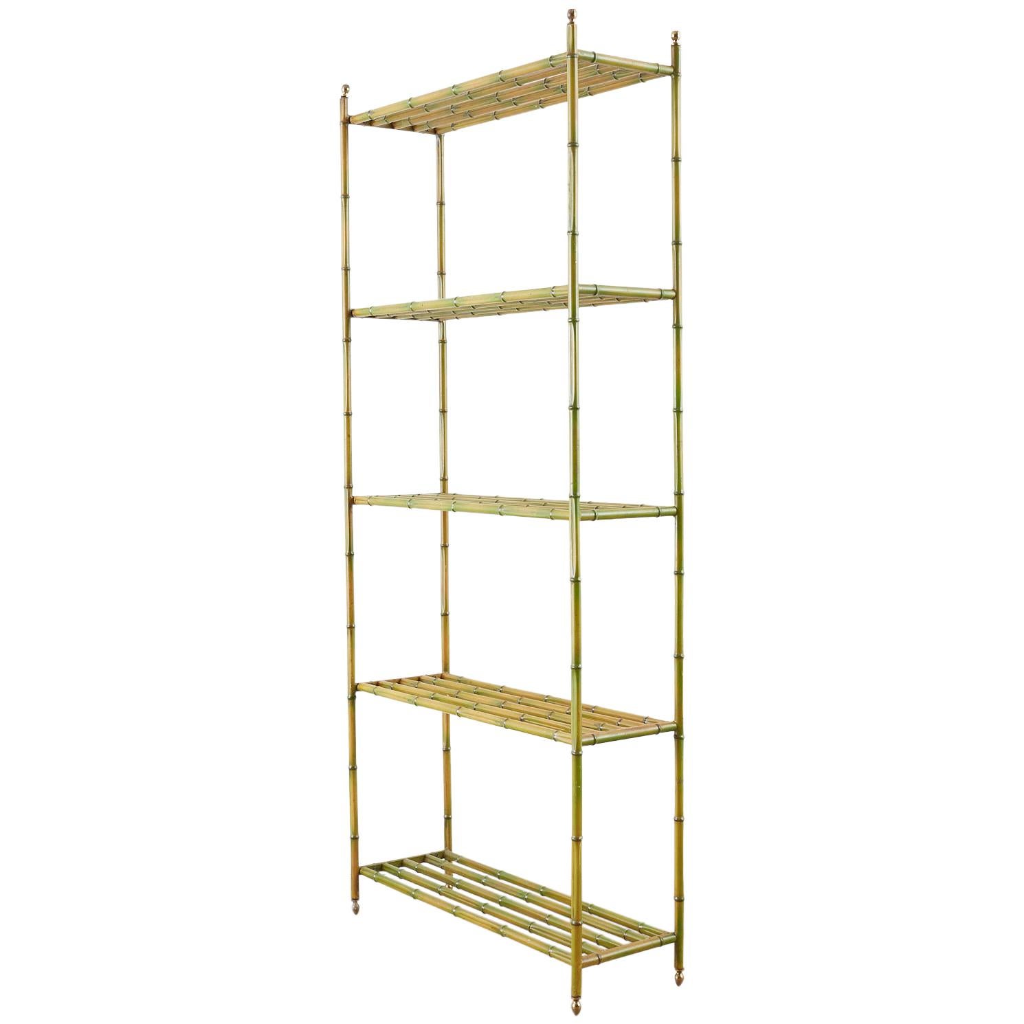 Faux Bamboo Hollywood Regency Five-Shelf Étagère