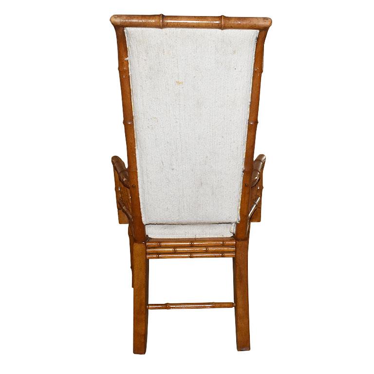 20th Century Faux Bamboo Hollywood Regency Upholstered Arm Chair by American of Martinsville