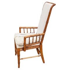 Faux Bamboo Hollywood Regency Upholstered Arm Chair by American of Martinsville