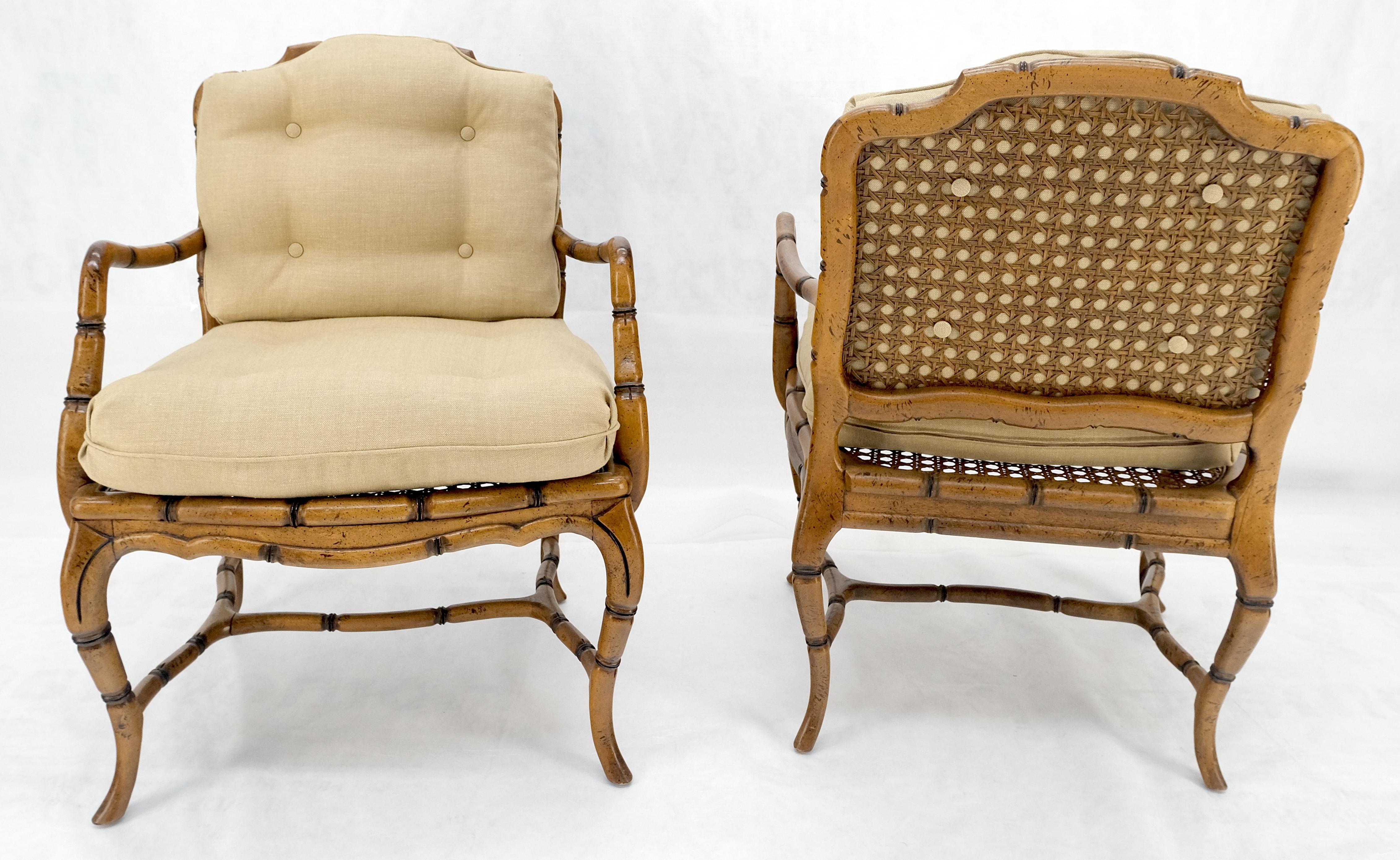 Faux Bamboo Horn Shape Legs New Linen Upholstery Lounge Chairs MINT! For Sale 4