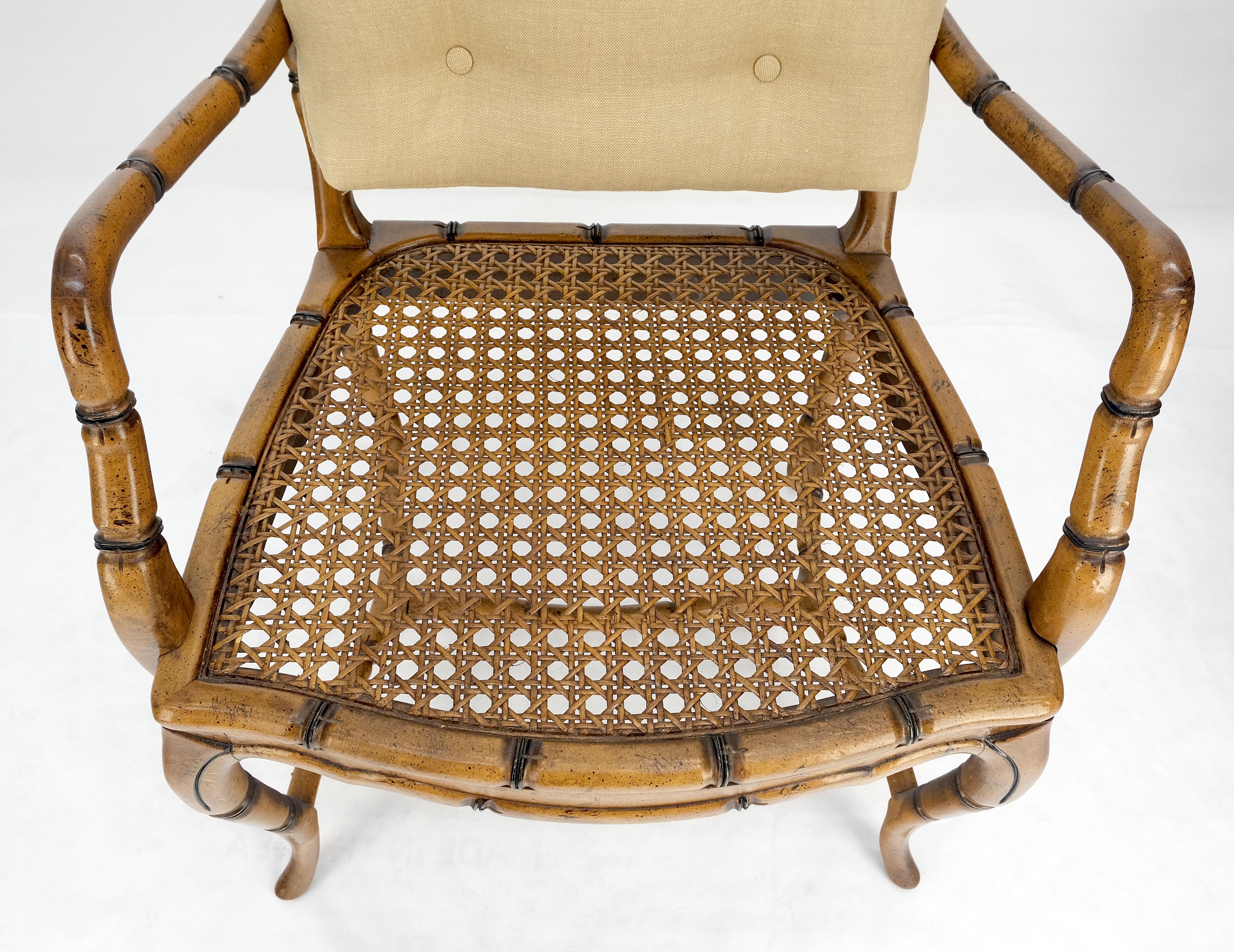 Faux Bamboo Horn Shape Legs New Linen Upholstery Lounge Chairs MINT! For Sale 5
