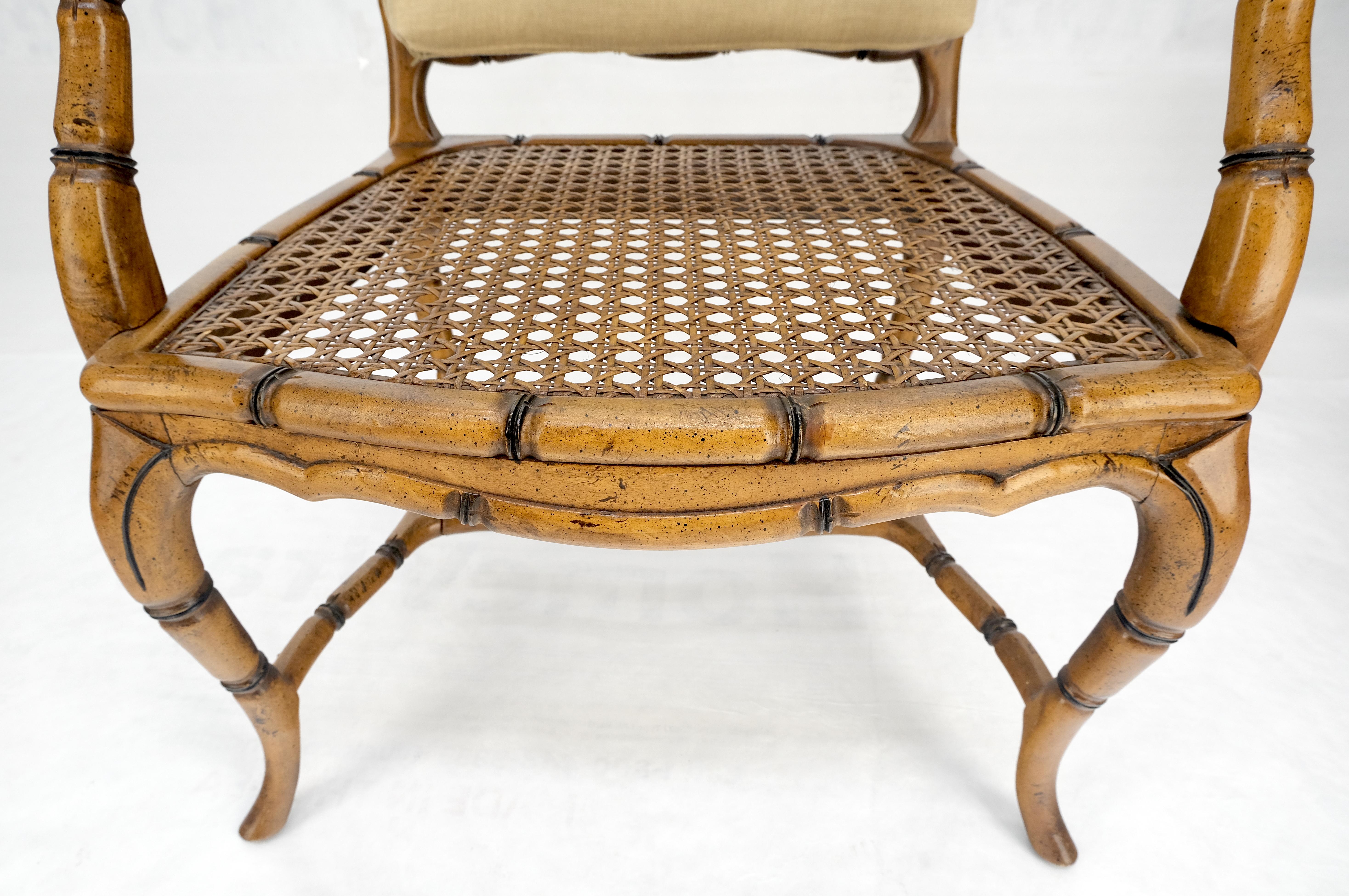 Faux Bamboo Horn Shape Legs New Linen Upholstery Lounge Chairs MINT! For Sale 6