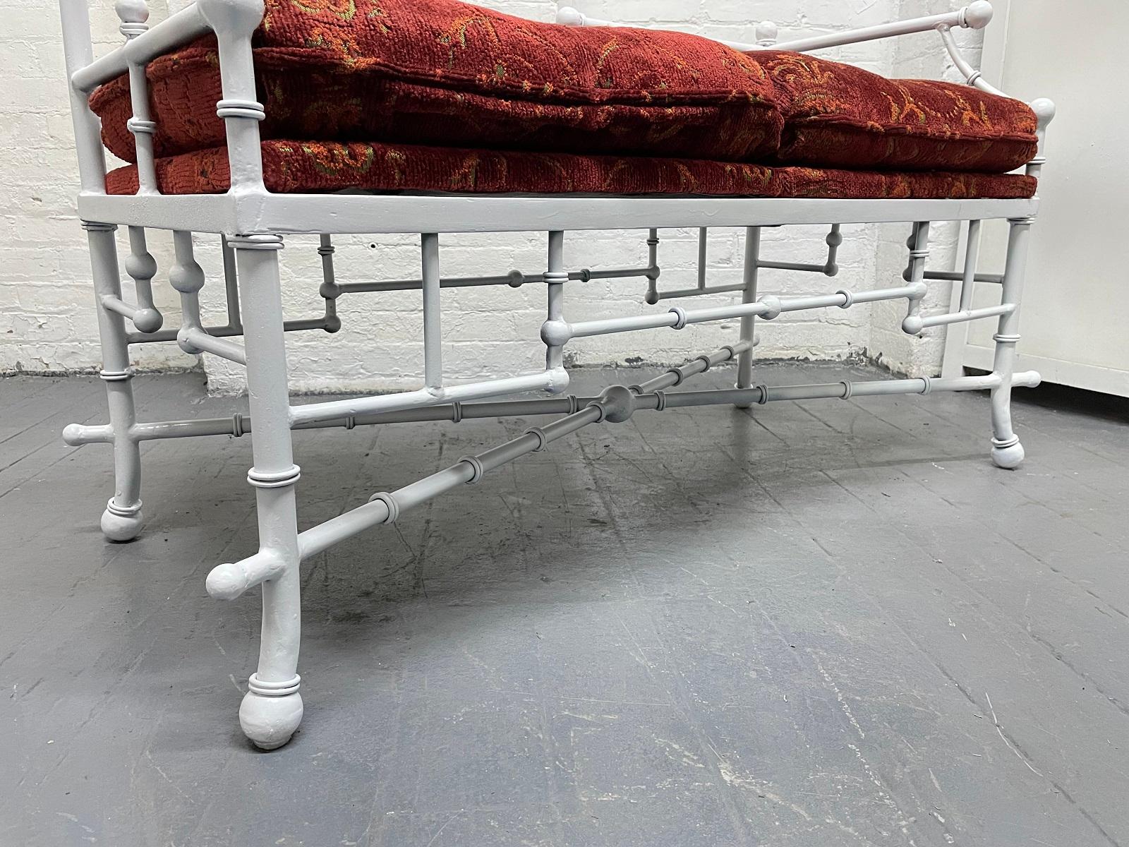 Late 20th Century Faux Bamboo Iron Bench For Sale
