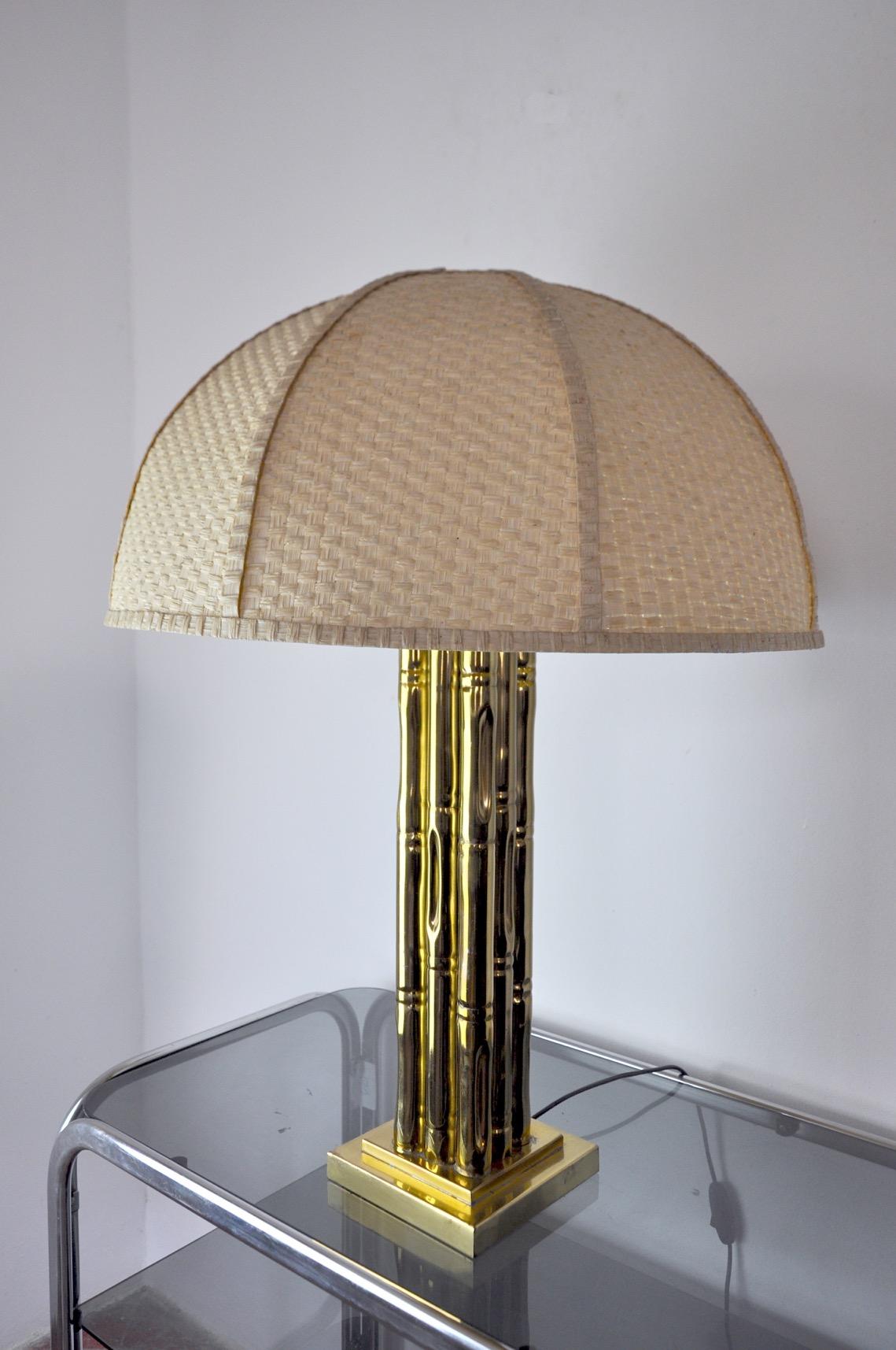 French Faux Bamboo Lamp in Brass, France, 1970 For Sale
