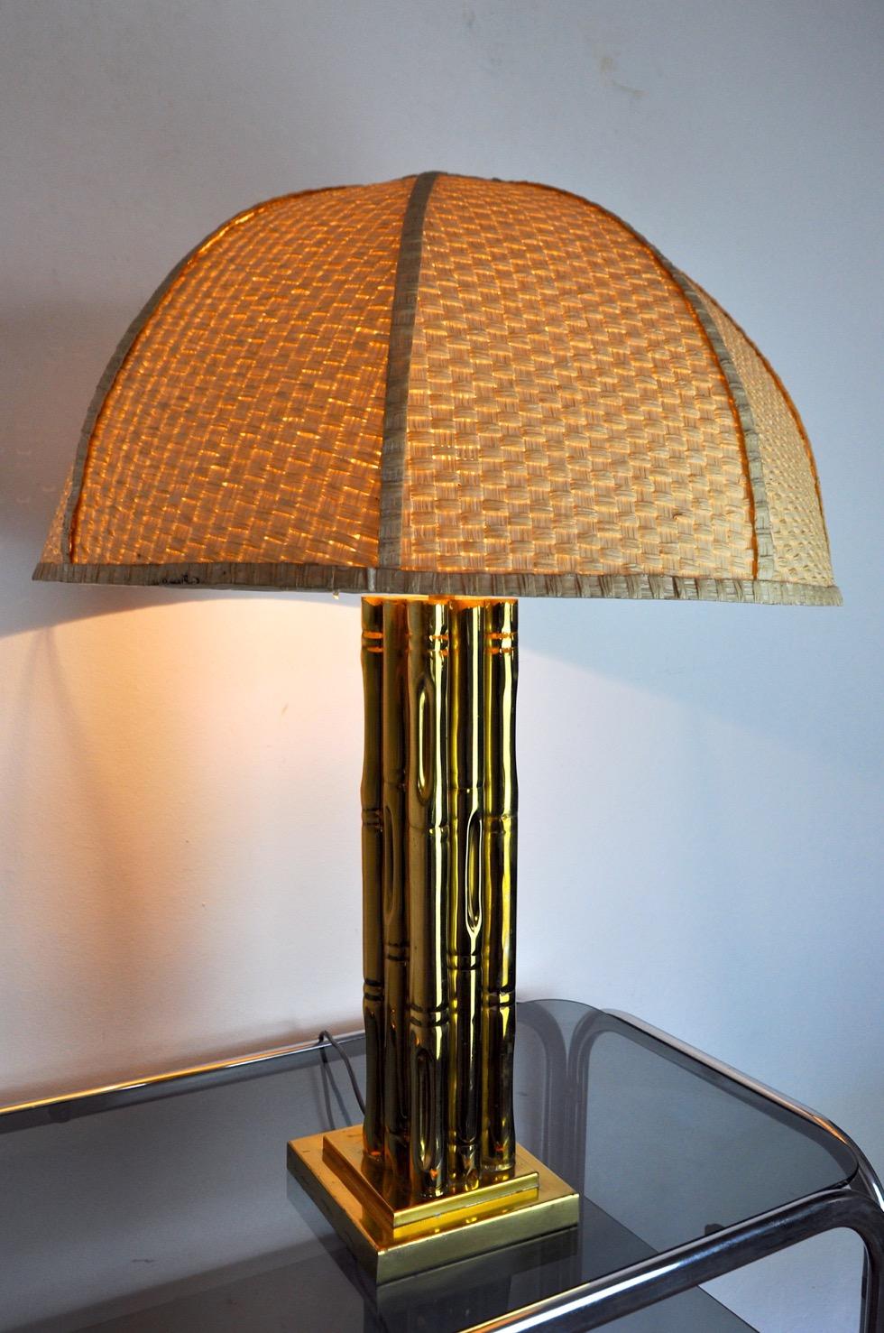 Lampe aus Messingimitat aus Kunstbambus, Frankreich, 1970 im Angebot 2
