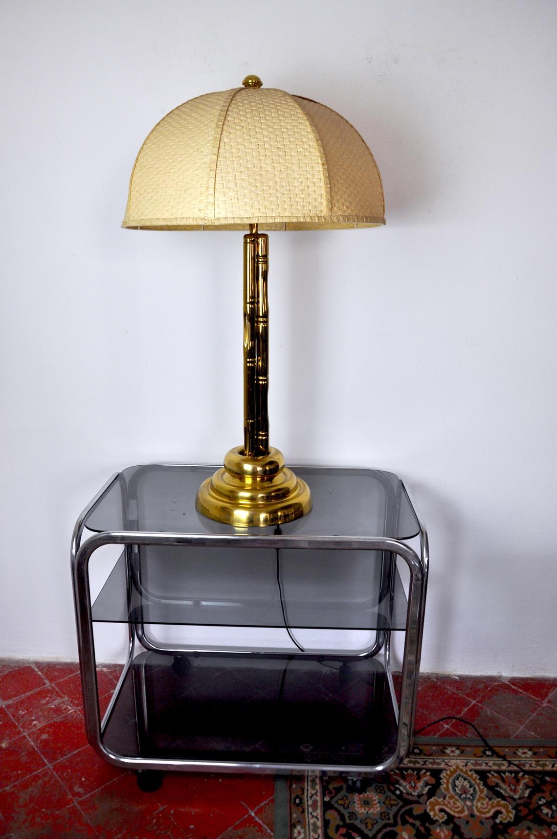 Faux Bamboo Lamp in Brass Regency France 1970 In Good Condition For Sale In BARCELONA, ES