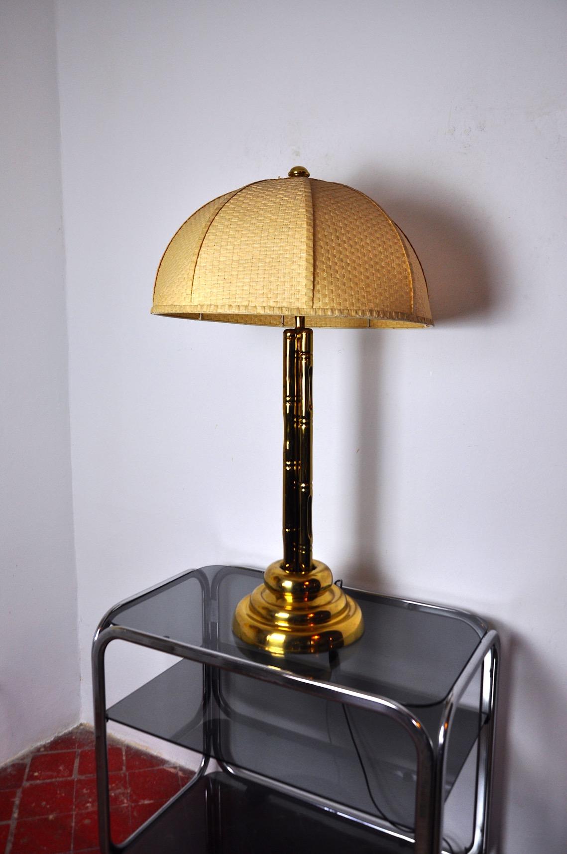Faux Bamboo Lamp in Brass Regency France 1970 For Sale 1