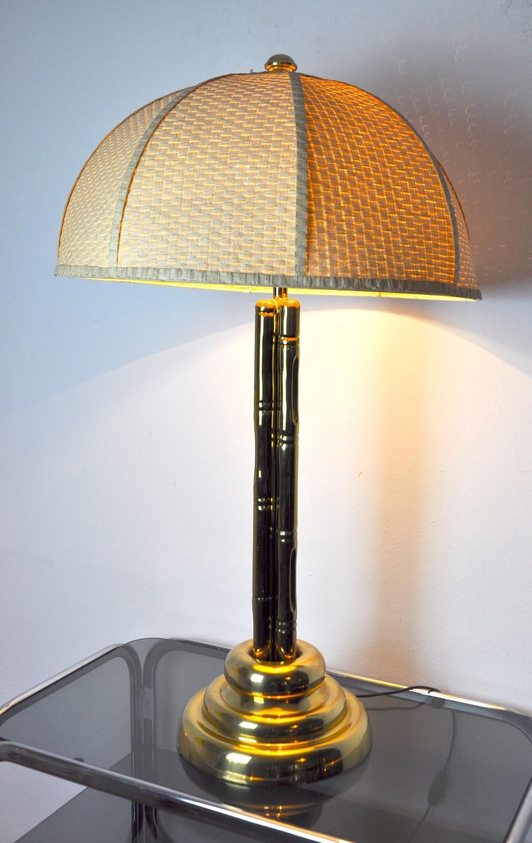 Faux Bamboo Lamp in Brass Regency France 1970 For Sale 3