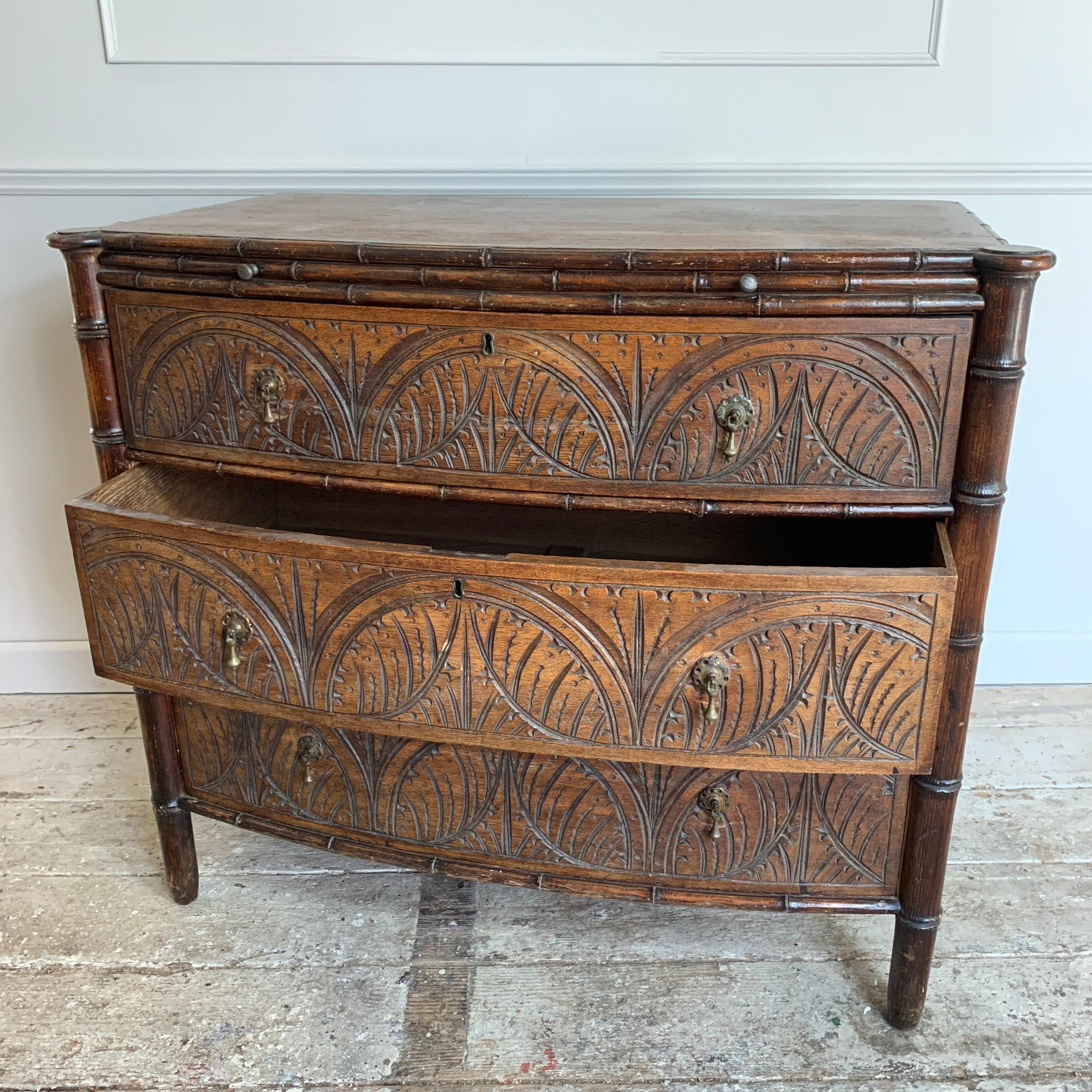 British Faux Bamboo Late Victorian Secrétaire, Chest of Drawers