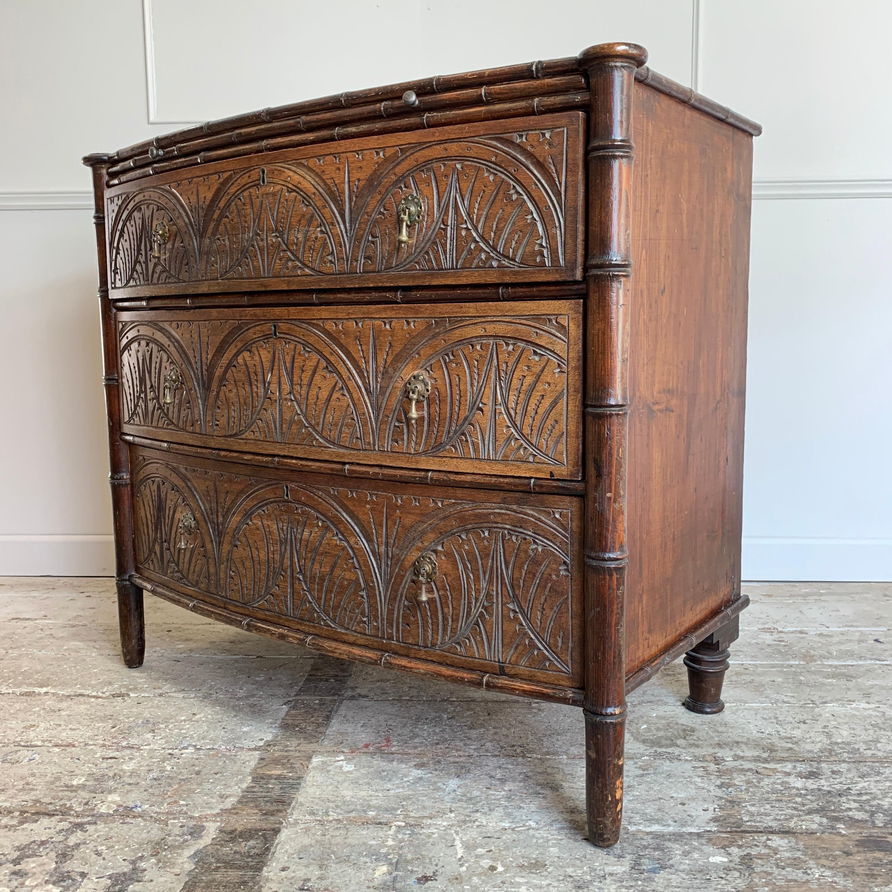 Wood Faux Bamboo Late Victorian Secrétaire, Chest of Drawers