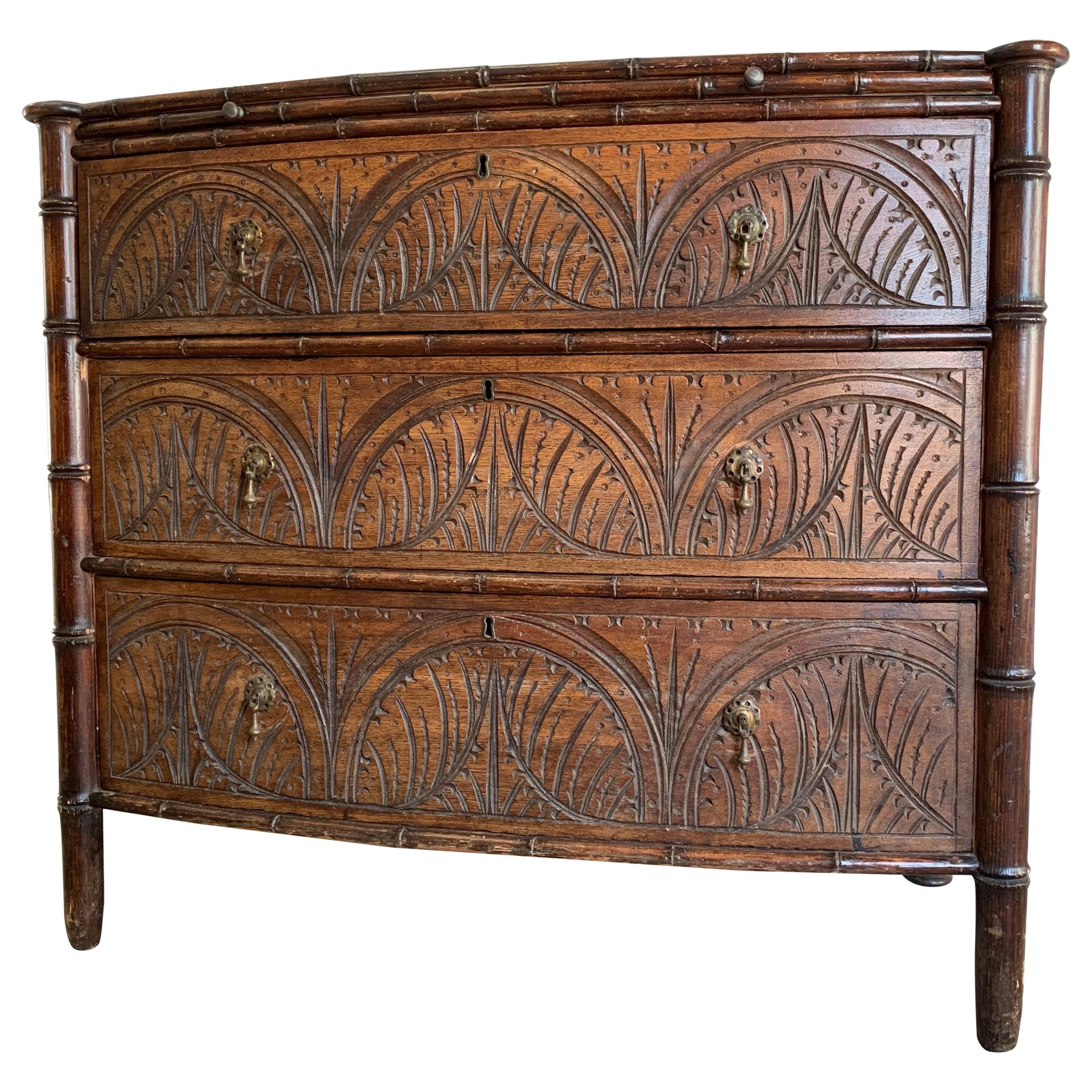 Faux Bamboo Late Victorian Secrétaire, Chest of Drawers