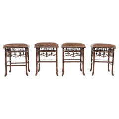 Faux Bamboo & Leather Stools, Set of Four