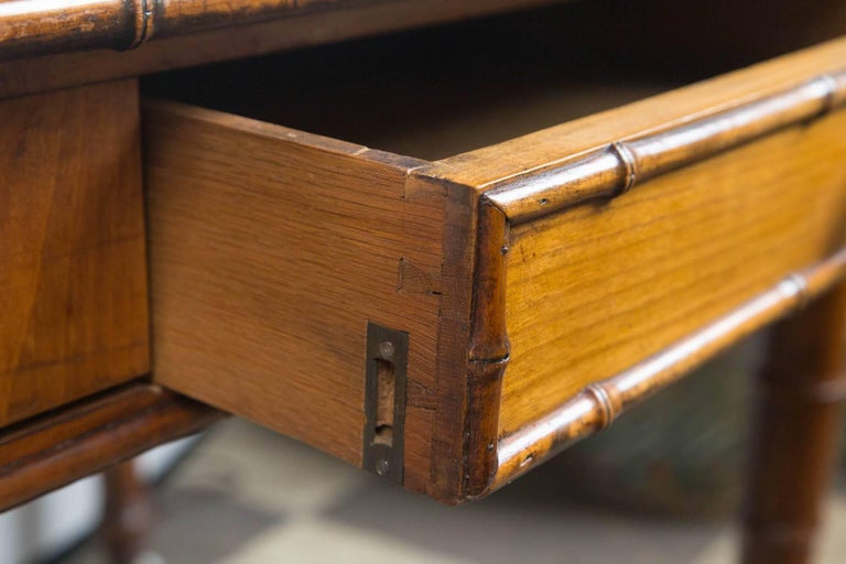 Faux Bamboo Leather Topped Writing Table For Sale at 1stDibs