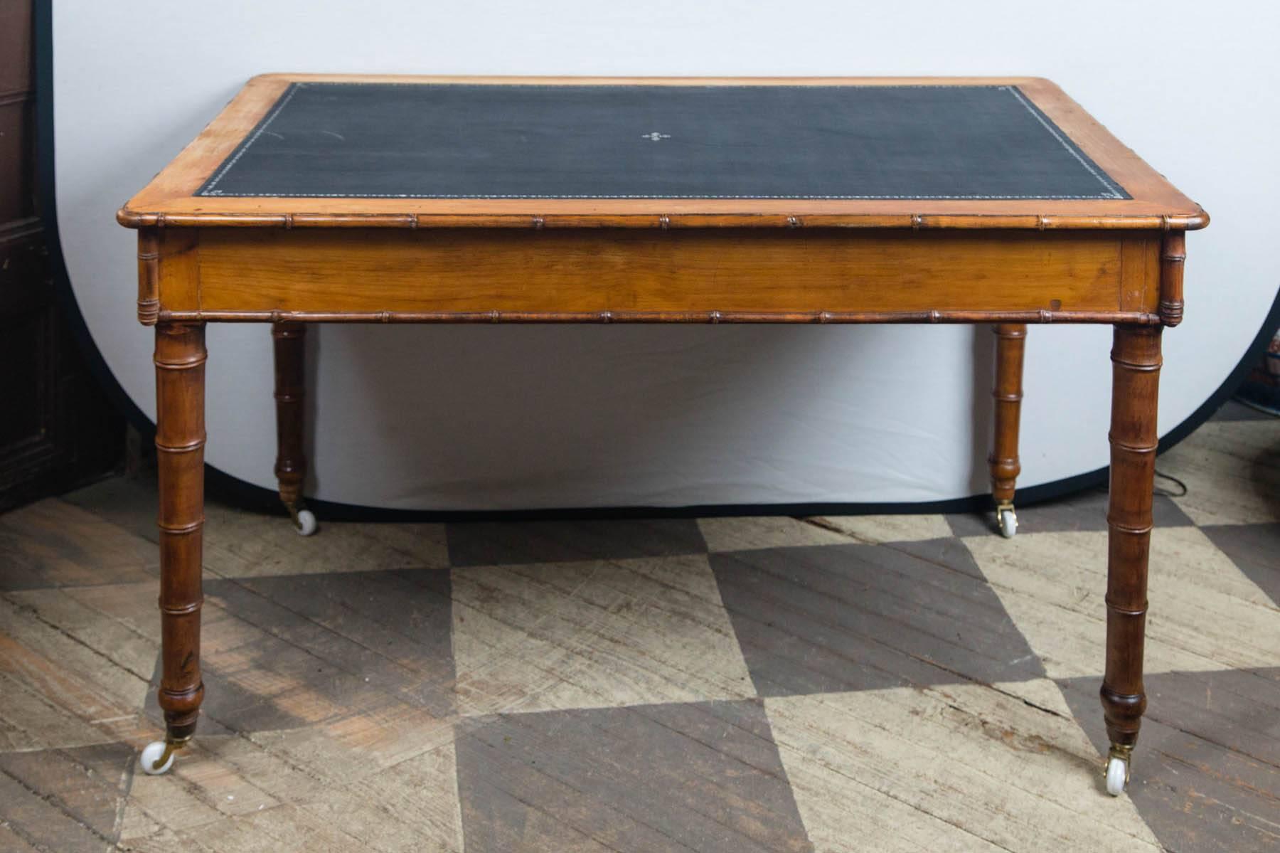 20th Century Faux Bamboo Leather Topped Writing Table For Sale