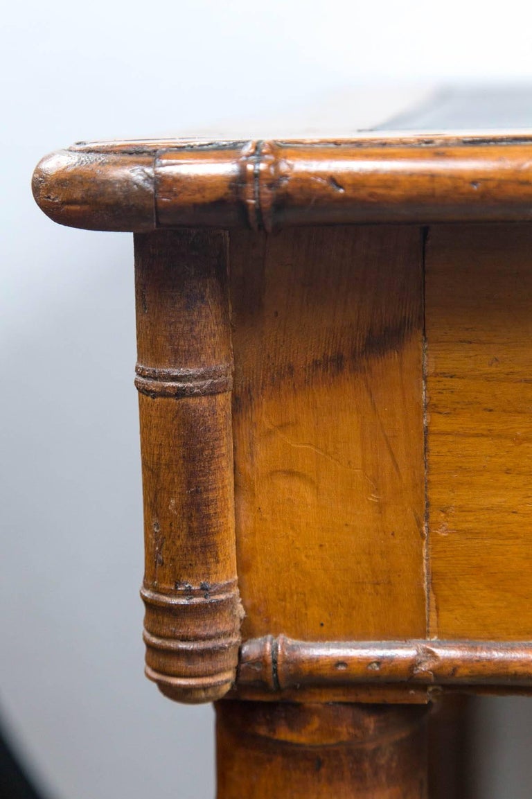 Faux Bamboo Leather Topped Writing Table For Sale at 1stDibs