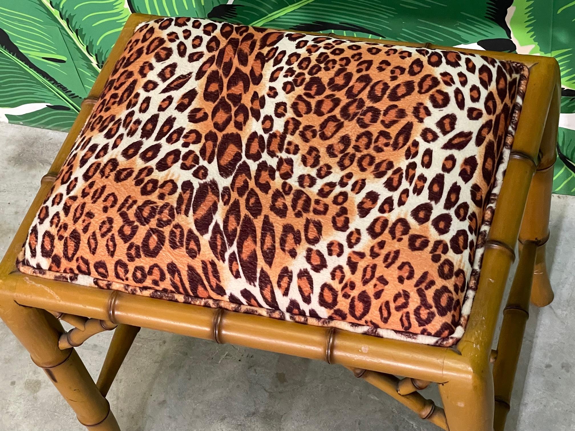 Organic Modern Faux Bamboo Leopard Print Footstool