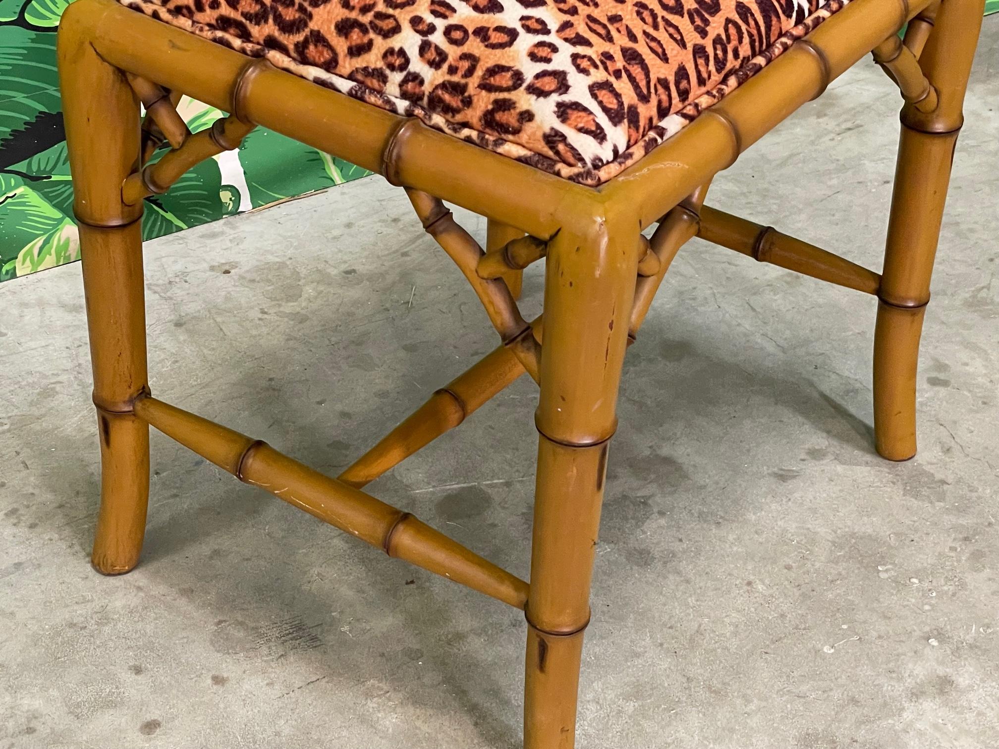 Faux Bamboo Leopard Print Footstool In Good Condition In Jacksonville, FL