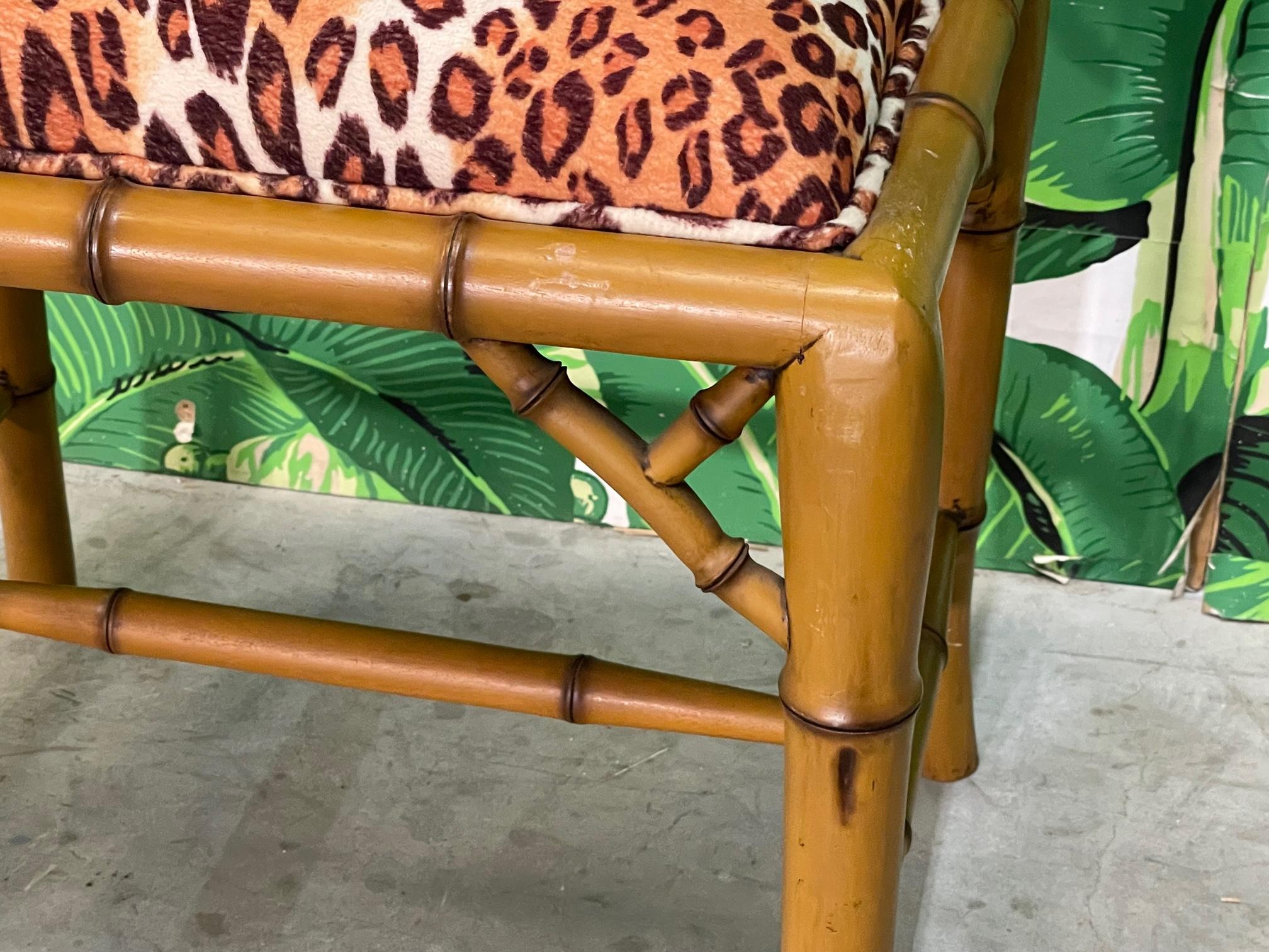 20th Century Faux Bamboo Leopard Print Footstool
