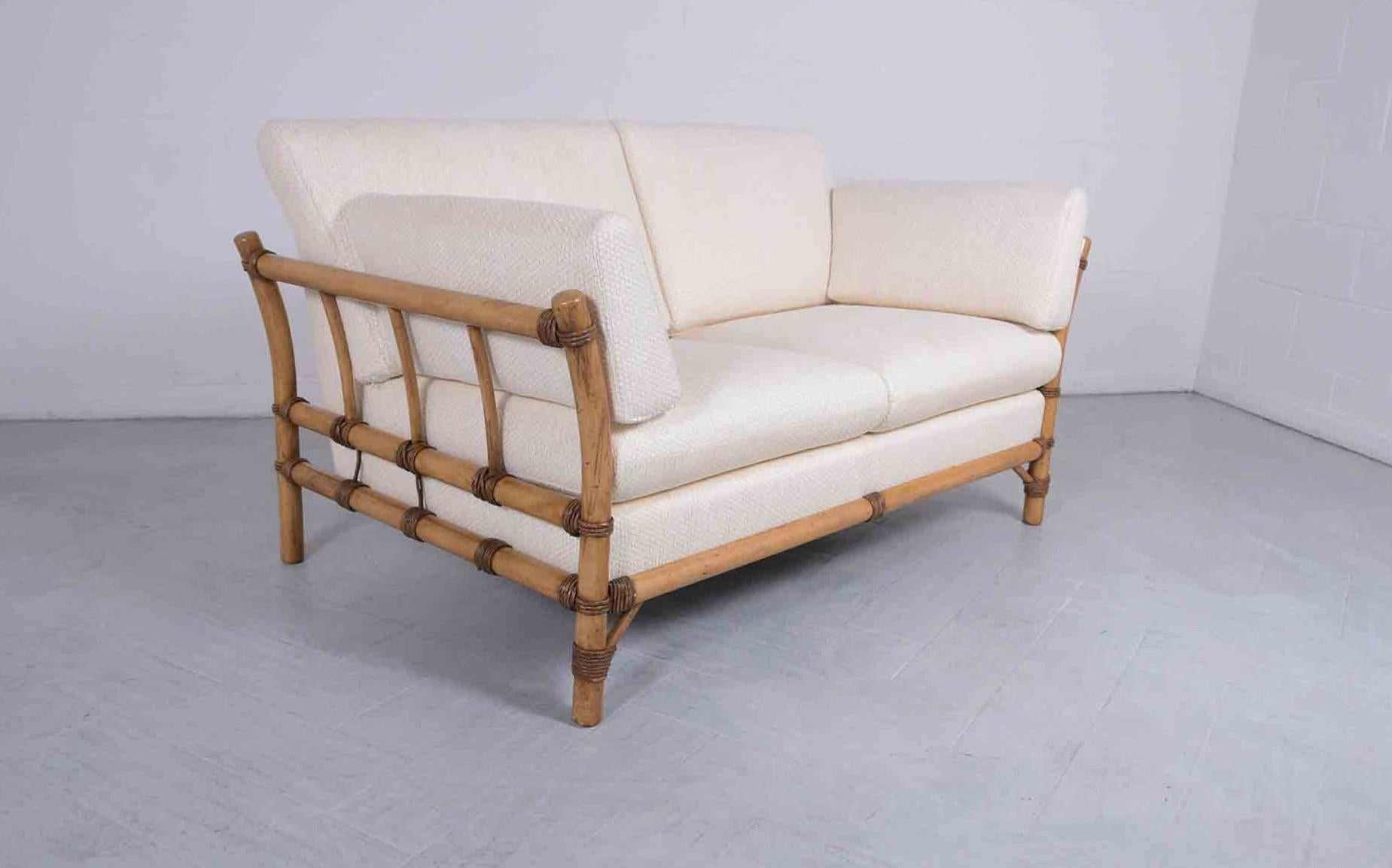 Hand-Crafted Restored 1970s Faux Bamboo Loveseat