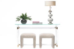 Faux Bamboo Lucite and Brass Console by Charles Hollis Jones