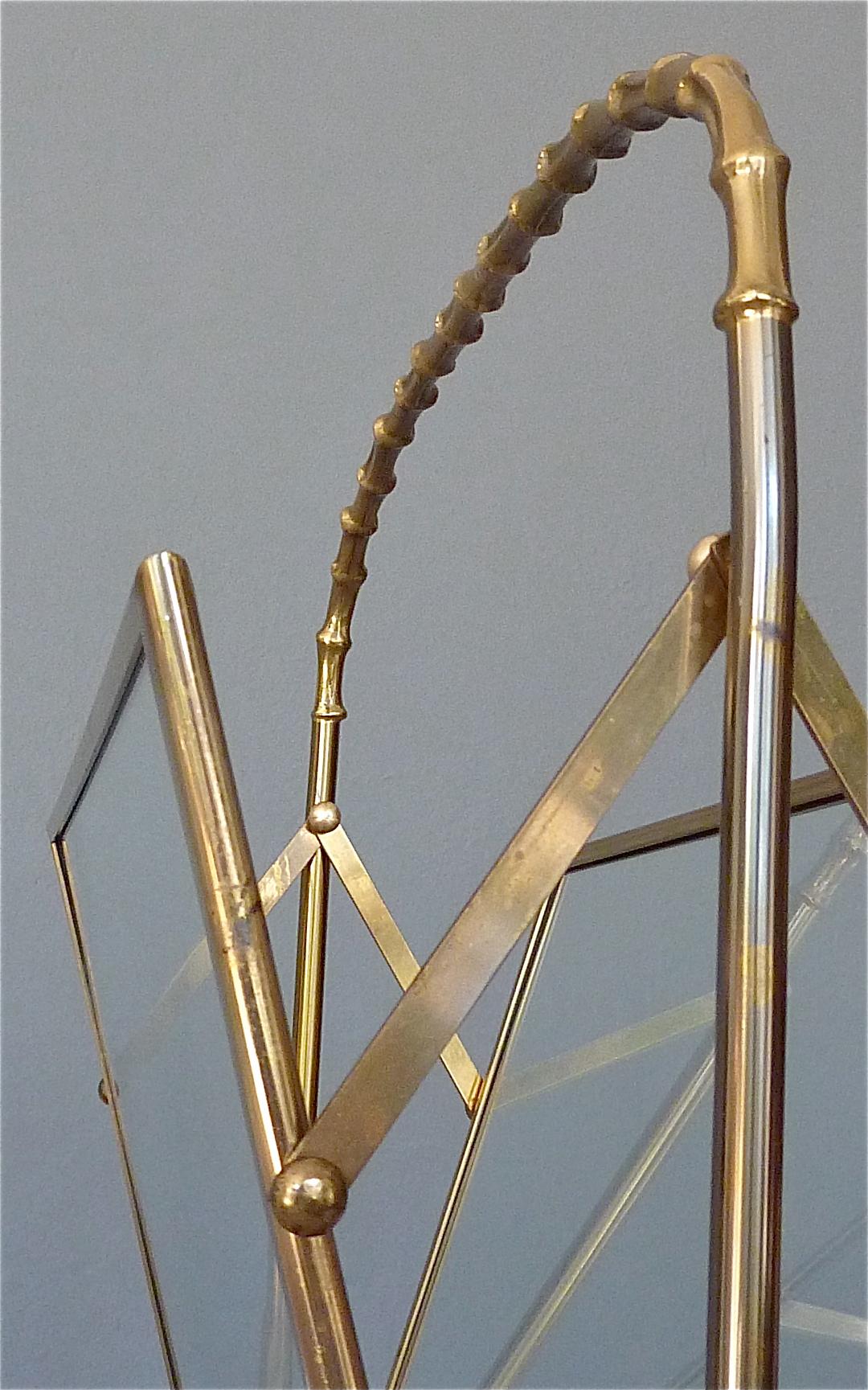 Faux Bamboo Magazine Rack Stand by Maison Bagues Brass Glass France 1950s Jansen For Sale 1