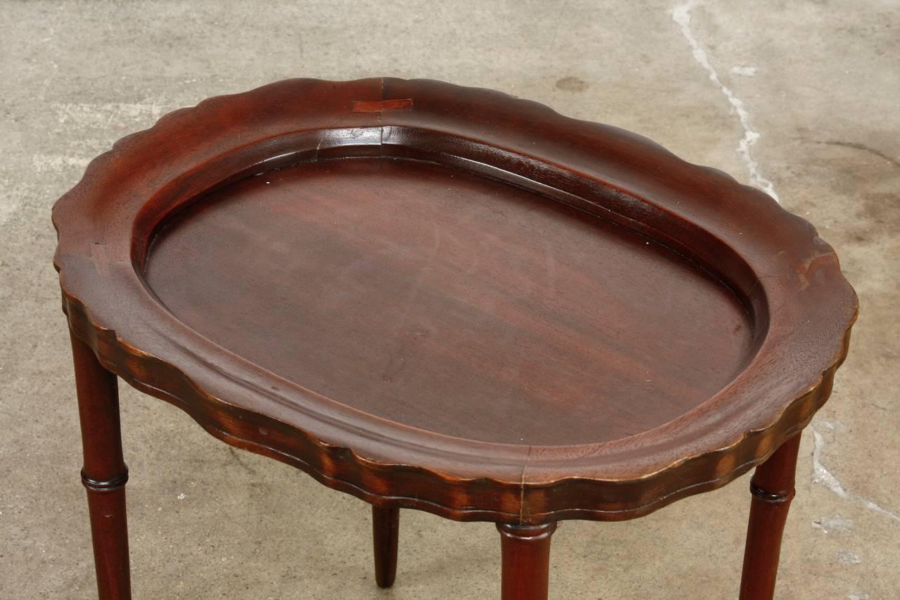 Hand-Crafted Faux Bamboo Mahogany Tray Table or Drinks Table