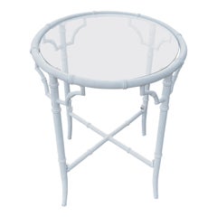 Faux Bamboo Metal and Glass Side Table Retro Faux Bamboo Metal and Glass Side Table