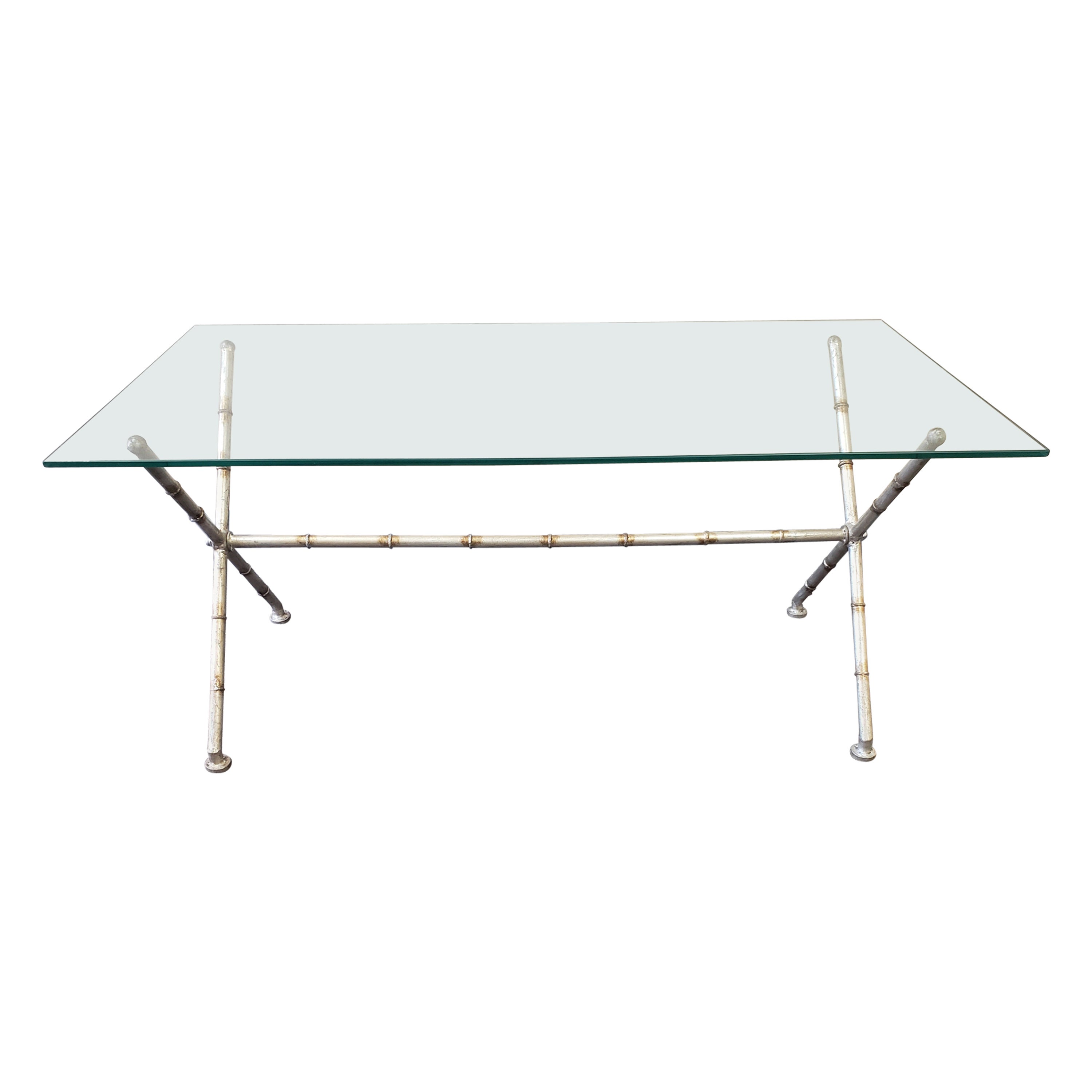 Faux Bamboo Metal and Glass Top Cocktail Table Mesa de centro