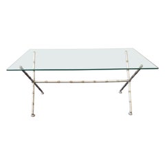 Cocktailtisch/Couchtisch mit Metall- und Glasplatte aus Kunstbambus