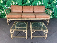 Faux Bamboo Metal Chinoiserie Patio Sofa and Tables