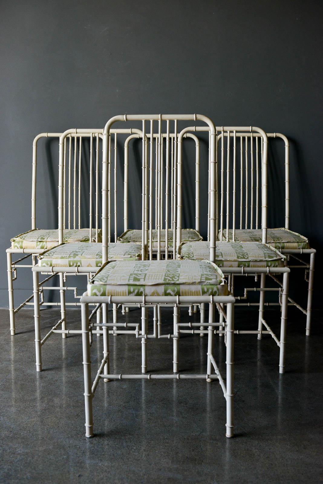 Hollywood Regency Faux Bamboo Metal Dining Chairs, ca. 1970