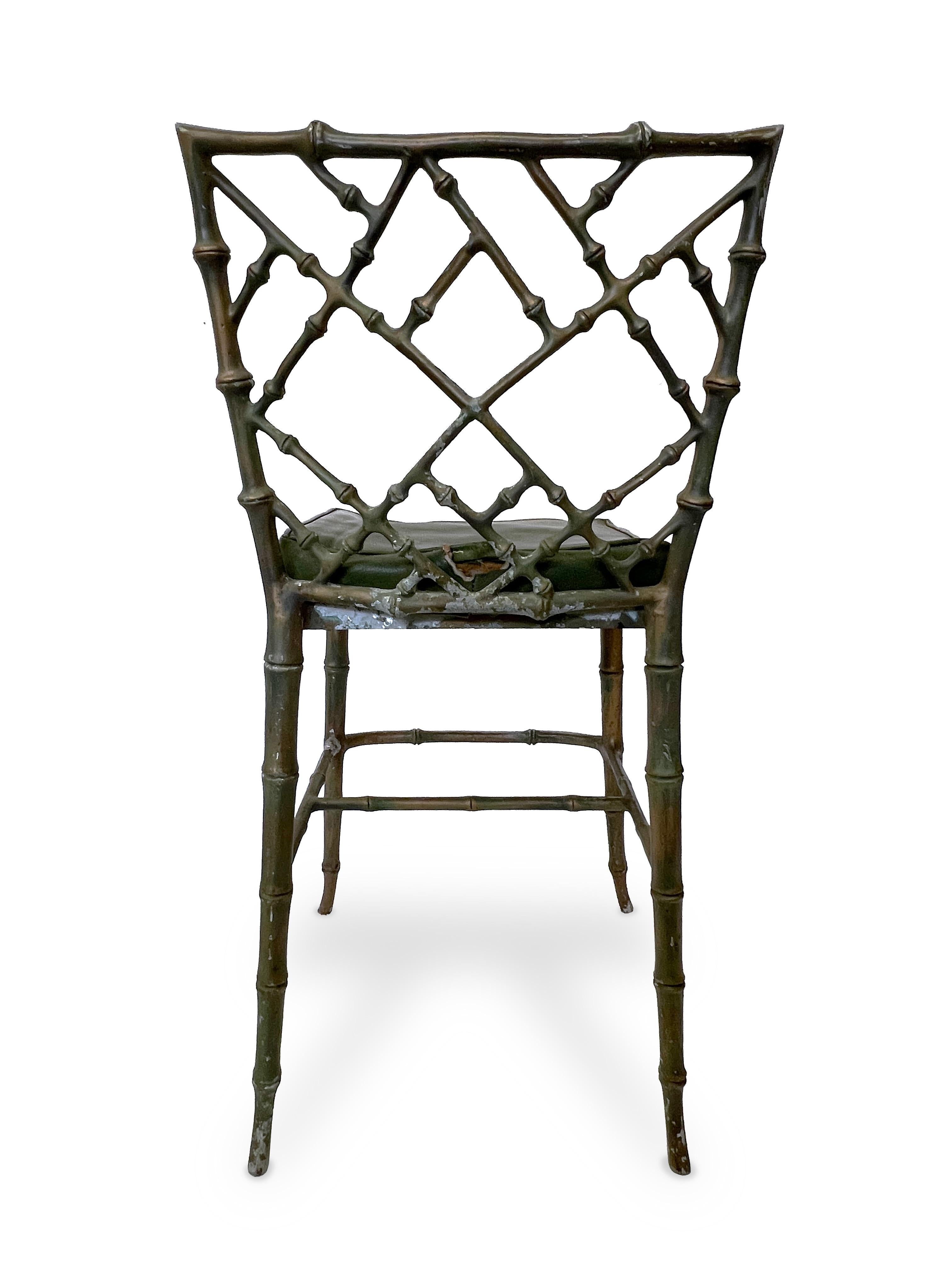 American Pair of Faux Bamboo Metal Frame Chair Stools