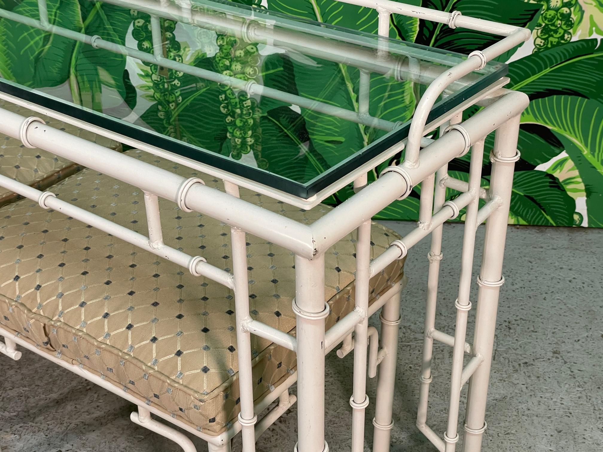 Faux Bamboo Metal Fretwork Console Table and Matching Stools 1