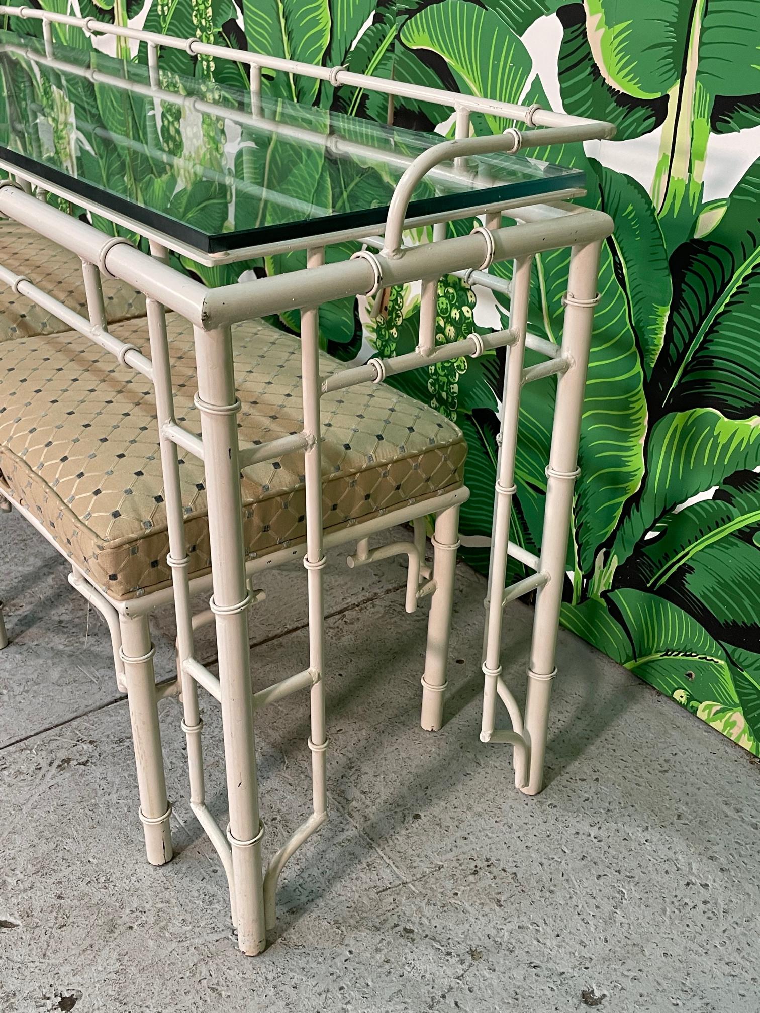 Faux Bamboo Metal Fretwork Console Table and Matching Stools 2