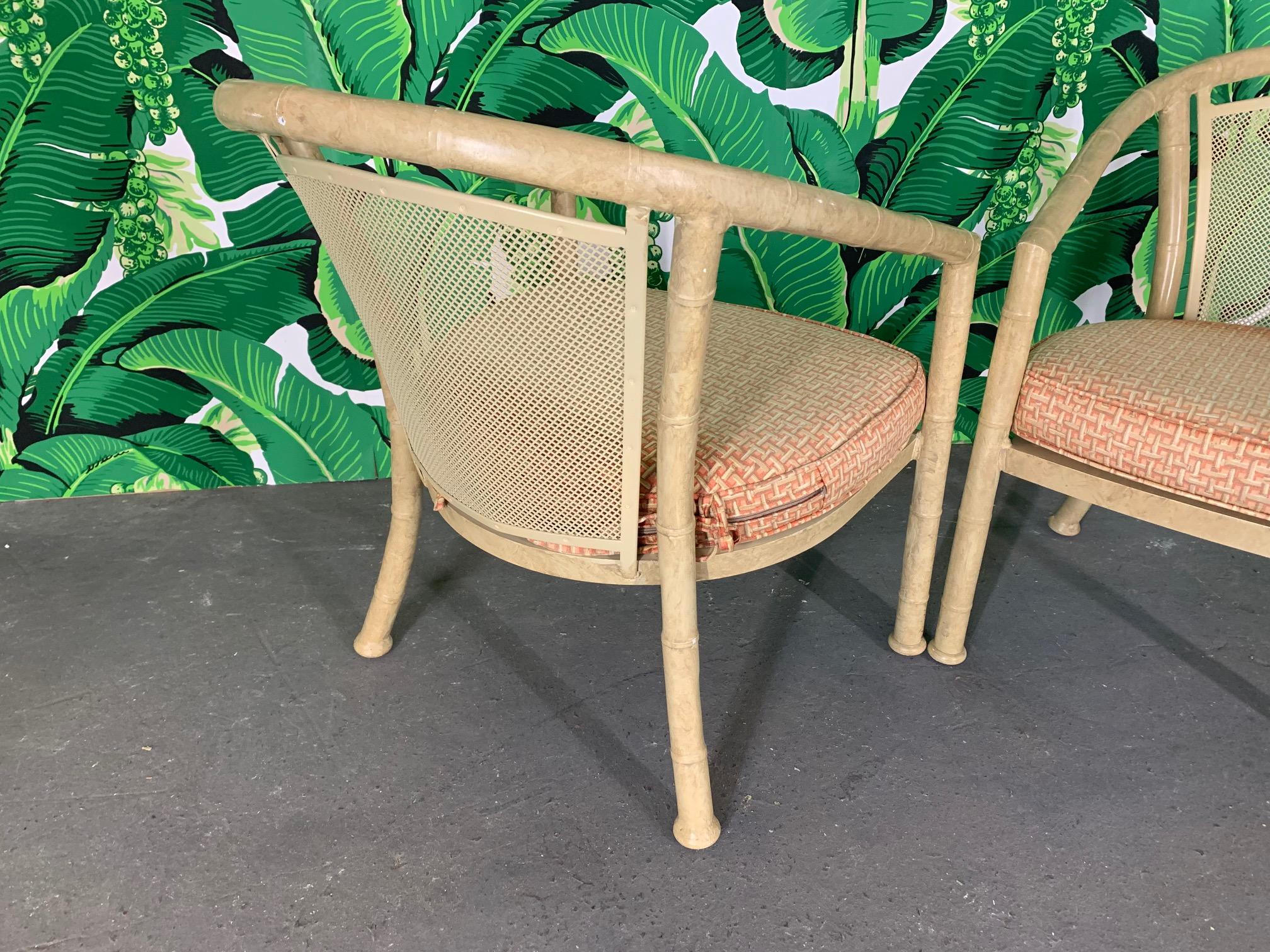 Hollywood Regency Faux Bamboo Metal Patio Chairs by Meadowcraft