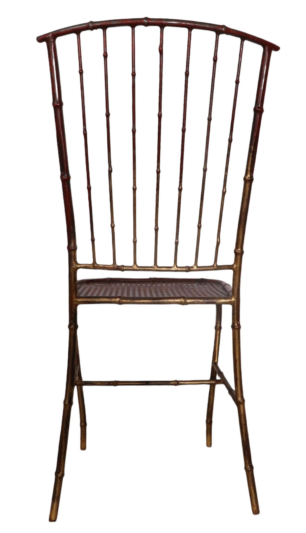 Hollywood Regency Faux Bamboo Metal Side Chair For Sale