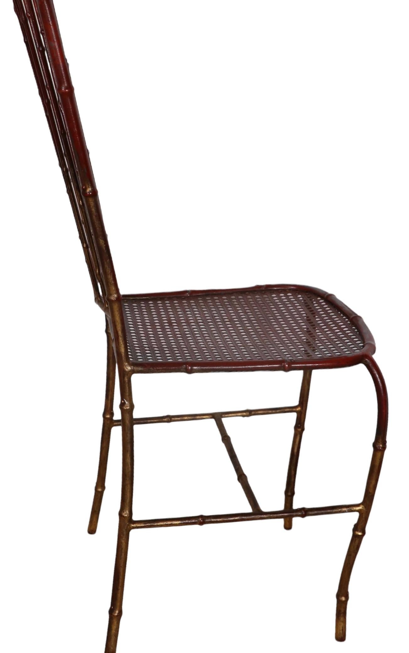 20th Century Faux Bamboo Metal Side Chair For Sale